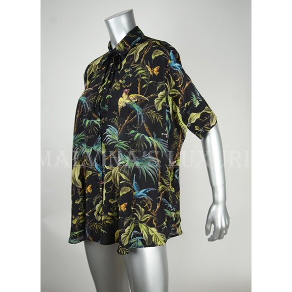 GUCCI SHIRT TROPICAL PRINT SILK CAPE TOP GROSGRAIN TIE BLOUSE sz IT 40 US 4 - Picture 6 of 12